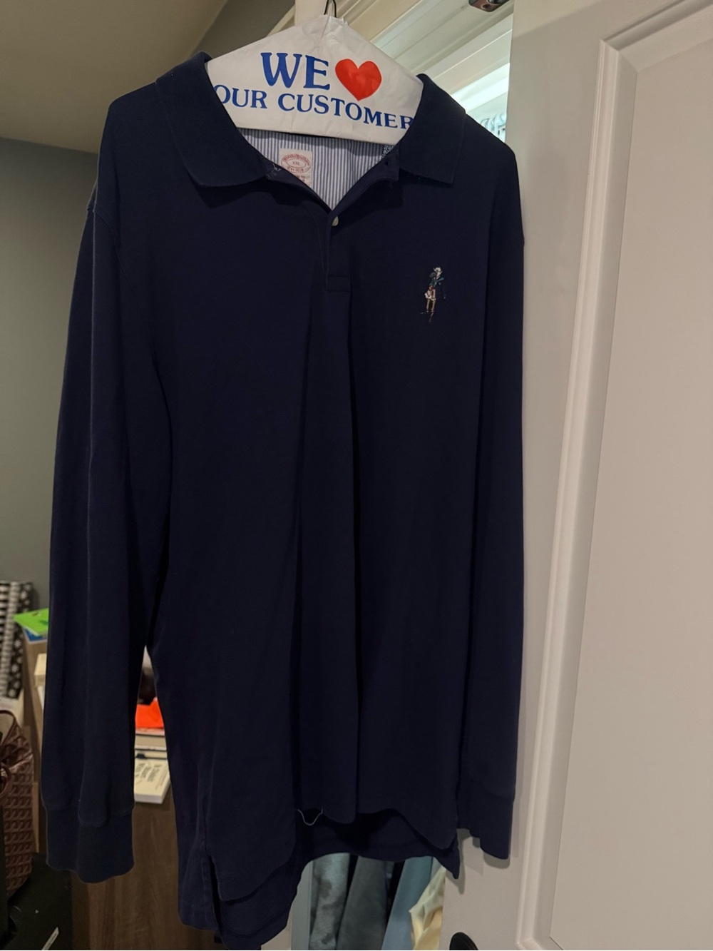 Brooks Brothers Navy Long-Sleeve Polo with Embroidered Logo